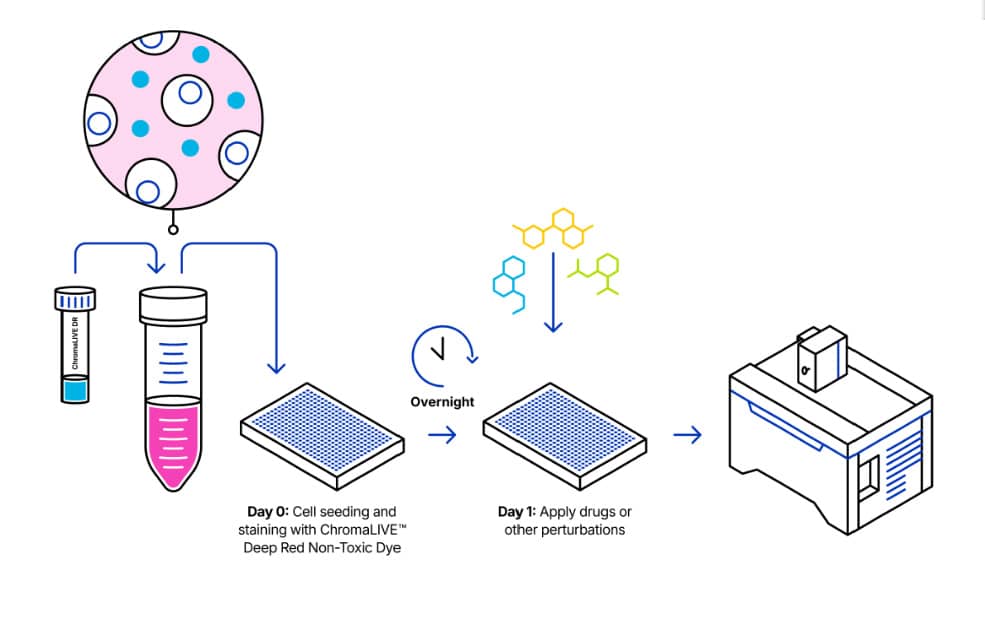 Excitation and Emission spectra of ChromaLIVE™ Deep Red Non-Toxic Dye